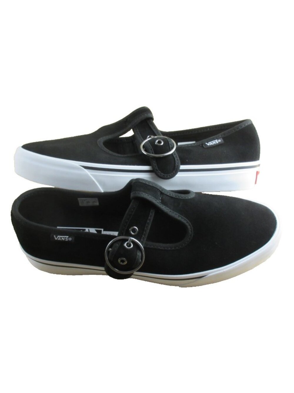 Vans Women's Lainey Mary Jane Suede Black White adjustable Sneakers Size 8.5